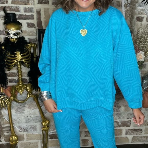 Boutique turquoise textured jogger set size large - Picture 1 of 7